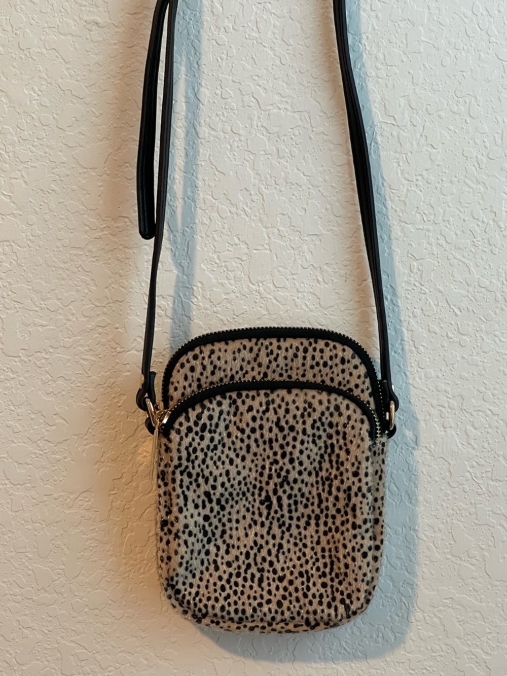 Leopard Print Crossbody Bag with Black Strap - Women's Crossbody